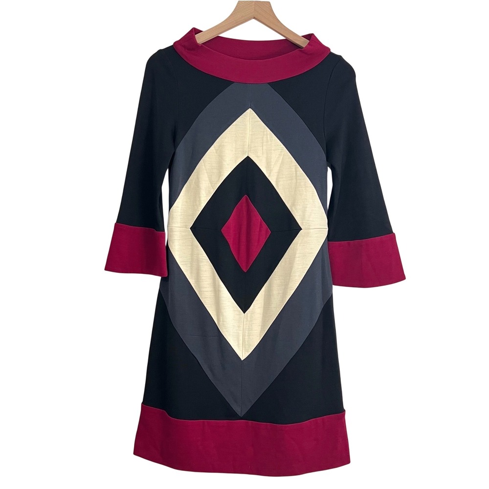 Diane von Furstenberg Ungaro Dress Wool Colorblock Geometric Size 4 Made in USA